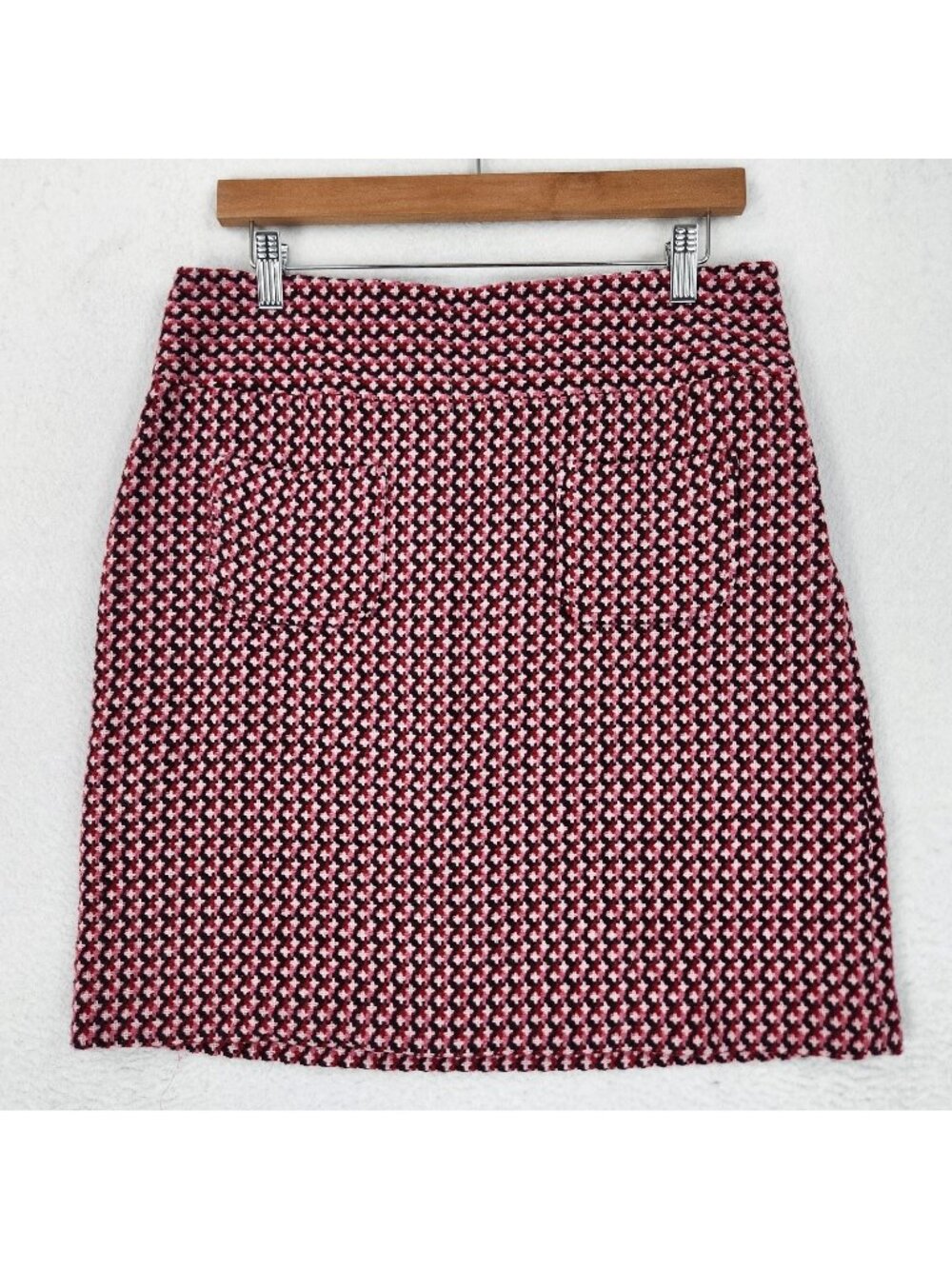 LOFT Skirt Womens 8 Red Printed Pencil Front Pockets Lined Wool Blend Career